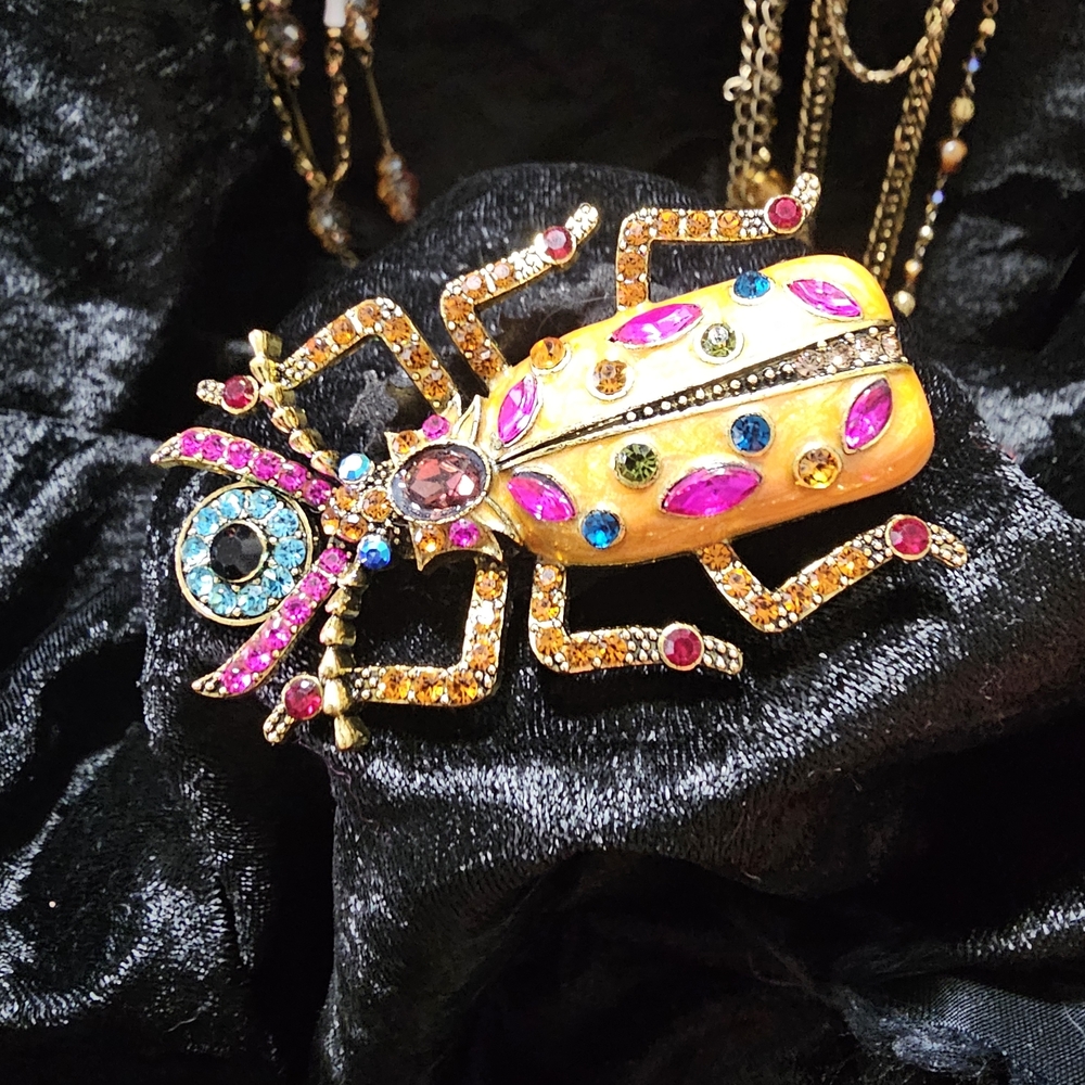 Colorful Gemstone Beetle Brooch